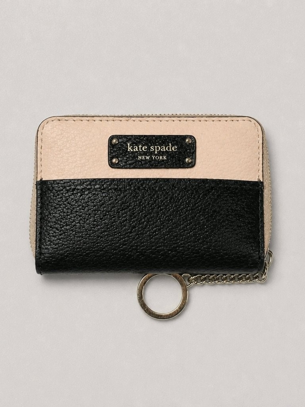 kate spade Black & Ivory Leather Card Holder with Key Ring NWOT